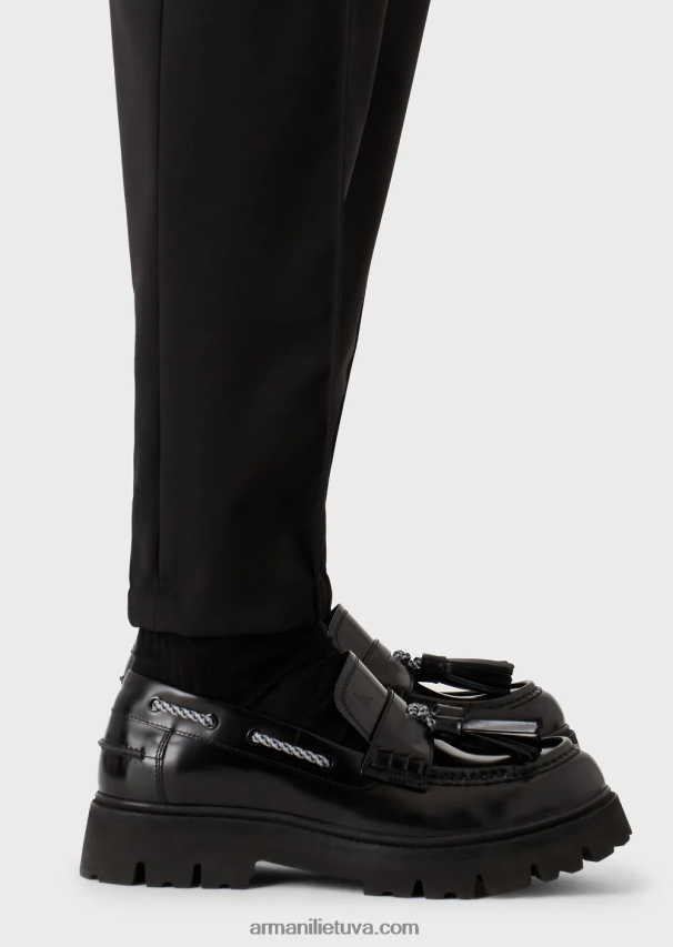 vyrų juodas Armani natūralaus tamprumo drobės kelnės su elastingais rankogaliais 02482X1502