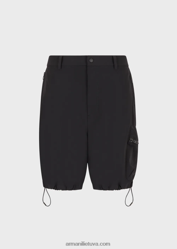 vyrų juodas Armani travel essentials vandeniui atstumiantys dvipusiai tamprūs techniniai nailoniniai šortai 02482X1403
