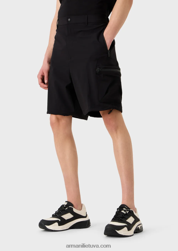 vyrų juodas Armani travel essentials vandeniui atstumiantys dvipusiai tamprūs techniniai nailoniniai šortai 02482X1403