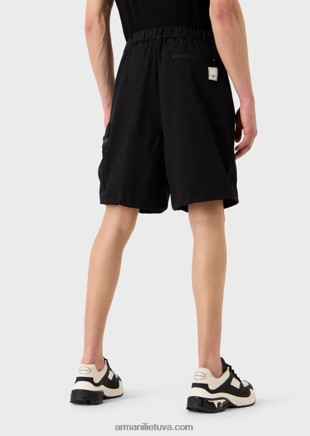 vyrų juodas Armani travel essentials vandeniui atstumiantys dvipusiai tamprūs techniniai nailoniniai šortai 02482X1403