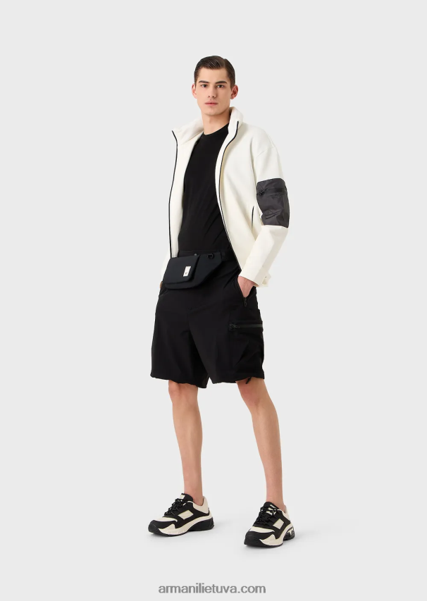 vyrų juodas Armani travel essentials vandeniui atstumiantys dvipusiai tamprūs techniniai nailoniniai šortai 02482X1403