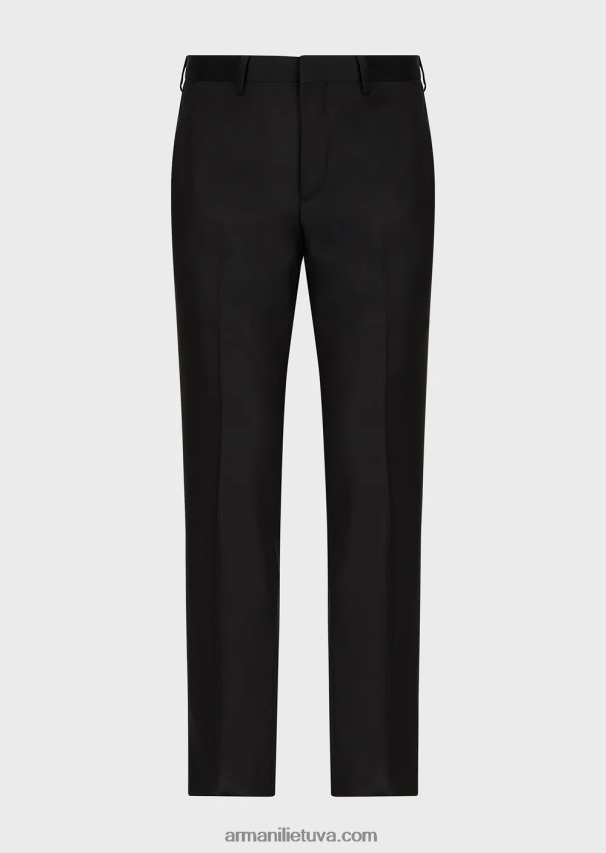 vyrų juodas Armani šukuotinės nekaltos vilnos kelnės 02482X1513