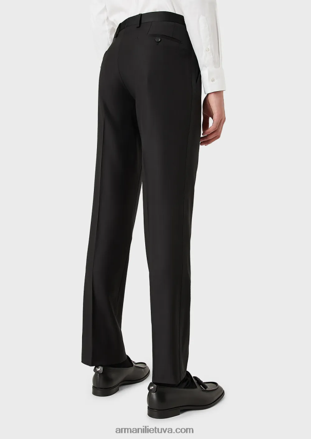 vyrų juodas Armani šukuotinės nekaltos vilnos kelnės 02482X1513