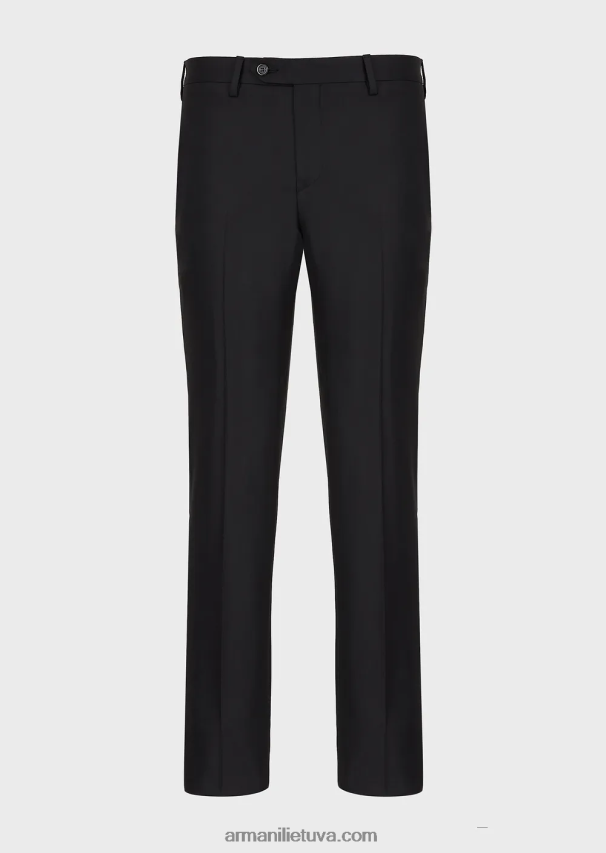 vyrų juodas Armani šukuotinės nekaltos vilnos raukšlėtos kelnės 02482X1450