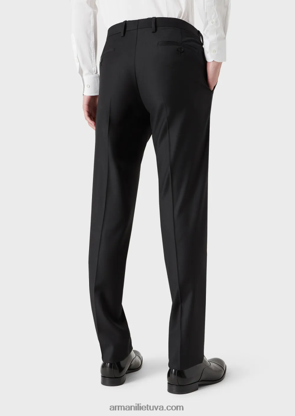 vyrų juodas Armani šukuotinės nekaltos vilnos raukšlėtos kelnės 02482X1450