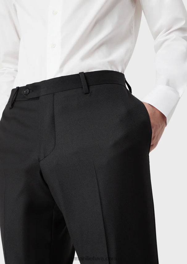 vyrų juodas Armani šukuotinės nekaltos vilnos raukšlėtos kelnės 02482X1450