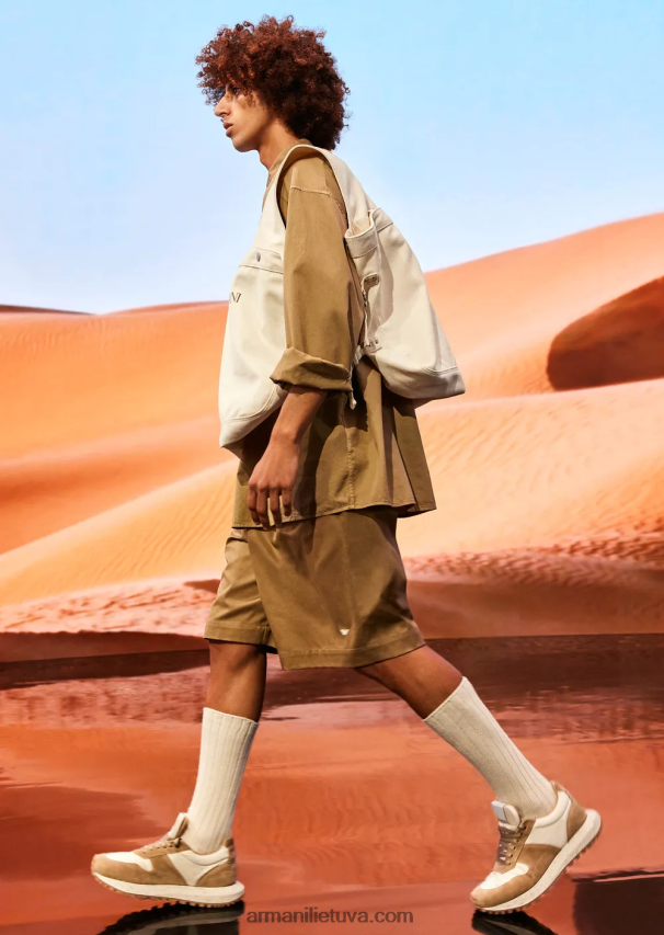 vyrų kupranugaris Armani tvarios kolekcijos organiniai ruoželiniai negabaritiniai šortai su raišteliu 02482X1520