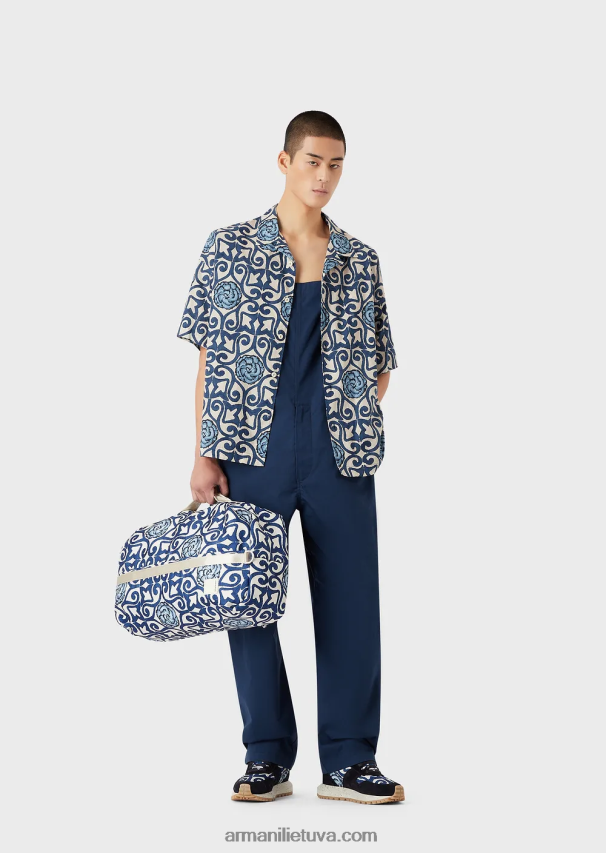 vyrų mėlyna Armani tvari kolekcija perdirbtos drobės dungarees 02482X1523