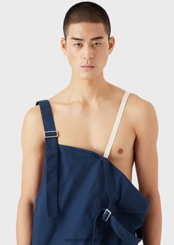 vyrų mėlyna Armani tvari kolekcija perdirbtos drobės dungarees 02482X1523