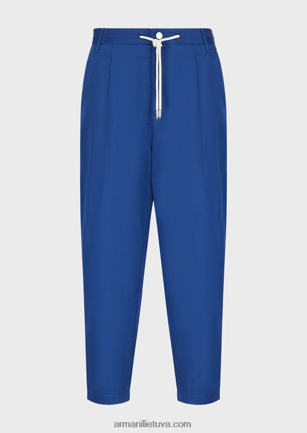 vyrų mėlyna Armani tvarios kolekcijos ekologiškos ruožo 7/8 kelnės su smiginiu ir raišteliu 02482X1516