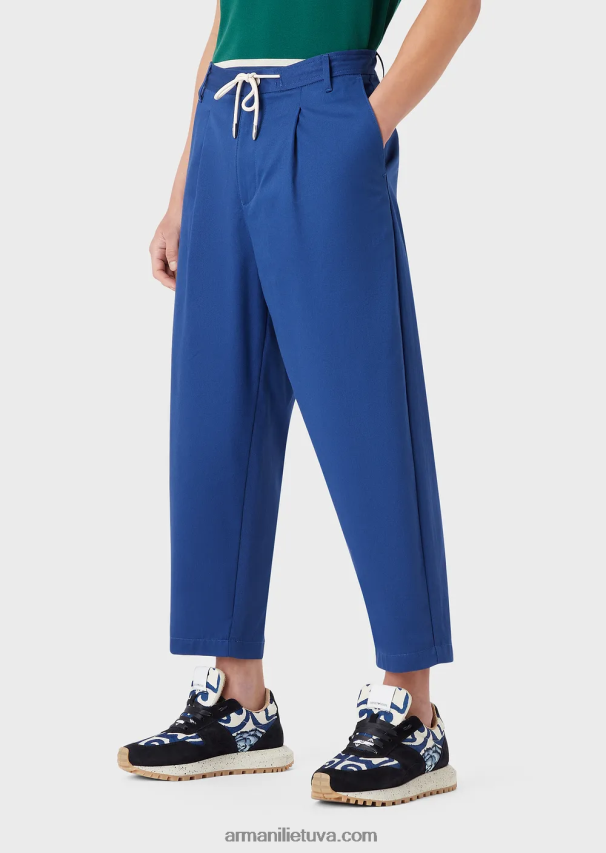 vyrų mėlyna Armani tvarios kolekcijos ekologiškos ruožo 7/8 kelnės su smiginiu ir raišteliu 02482X1516