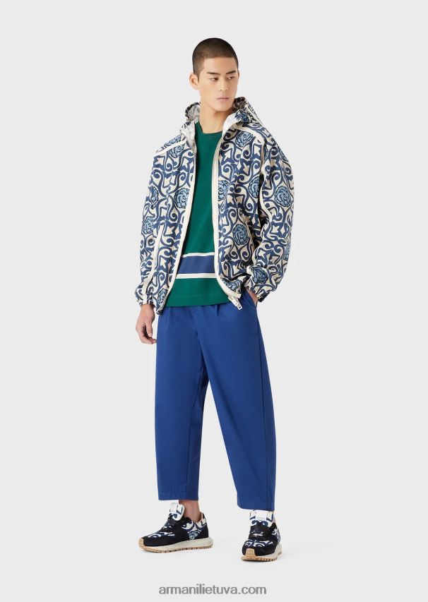 vyrų mėlyna Armani tvarios kolekcijos ekologiškos ruožo 7/8 kelnės su smiginiu ir raišteliu 02482X1516