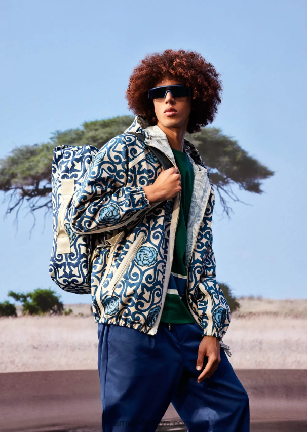 vyrų mėlyna Armani tvarios kolekcijos ekologiškos ruožo 7/8 kelnės su smiginiu ir raišteliu 02482X1516