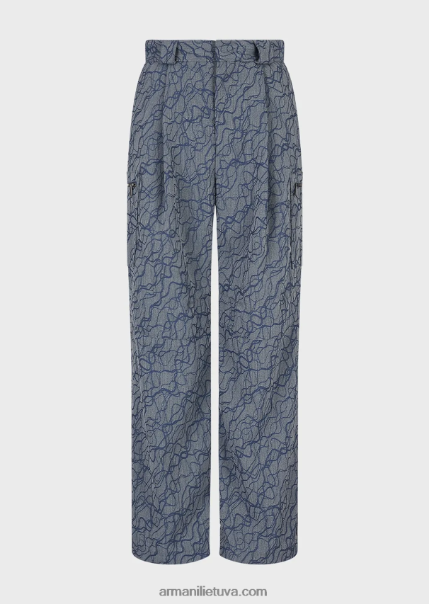 vyrų modelis Armani žakardo rašto krepinės vilnos smiginės krovininės kelnės 02482X1455