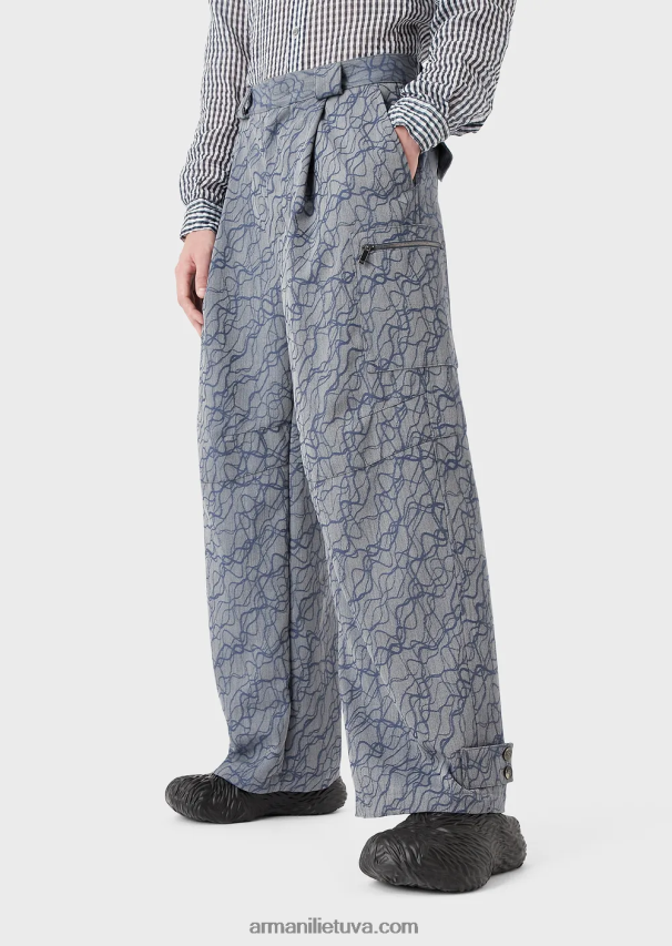 vyrų modelis Armani žakardo rašto krepinės vilnos smiginės krovininės kelnės 02482X1455