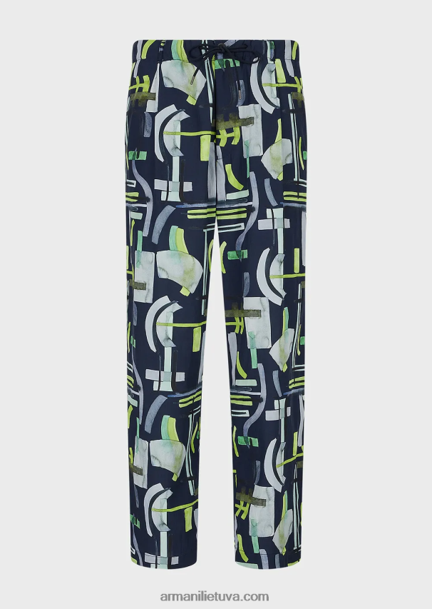 vyrų modelis Armani viso rašto liocelio mišinio surišamos kelnės 02482X1367