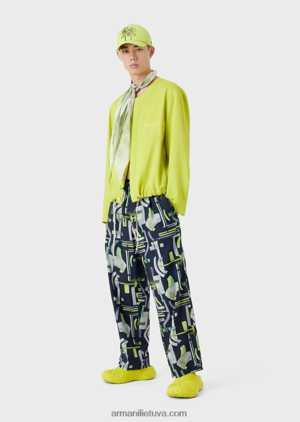 vyrų modelis Armani viso rašto liocelio mišinio surišamos kelnės 02482X1367