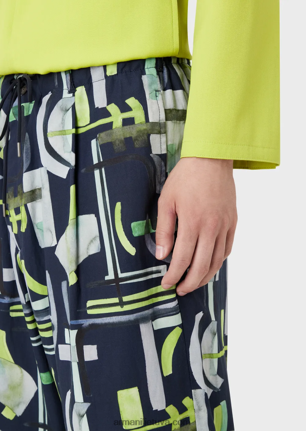 vyrų modelis Armani viso rašto liocelio mišinio surišamos kelnės 02482X1367