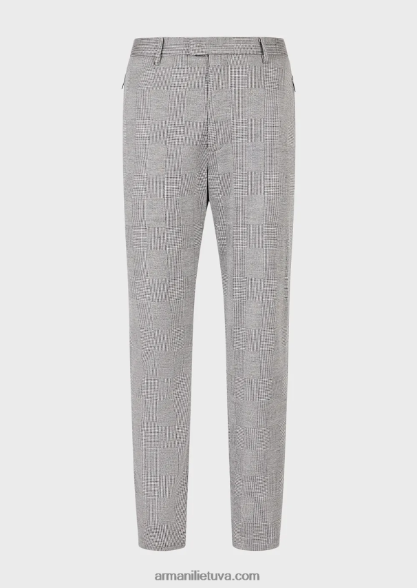 vyrų pilka Armani Velso princo eukalipto vilnos mišinio trikotažo kelnės 02482X1486