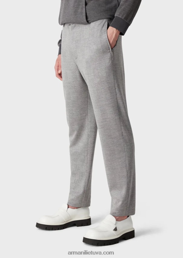 vyrų pilka Armani Velso princo eukalipto vilnos mišinio trikotažo kelnės 02482X1486
