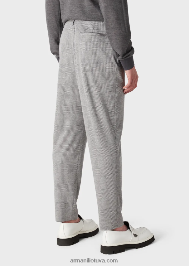 vyrų pilka Armani Velso princo eukalipto vilnos mišinio trikotažo kelnės 02482X1486