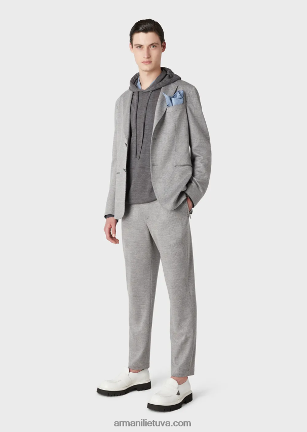 vyrų pilka Armani Velso princo eukalipto vilnos mišinio trikotažo kelnės 02482X1486