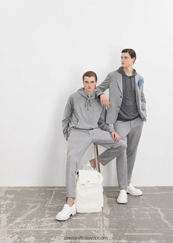 vyrų pilka Armani Velso princo eukalipto vilnos mišinio trikotažo kelnės 02482X1486