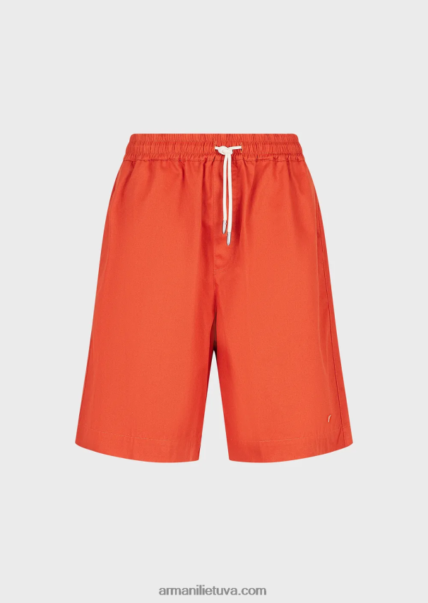 vyrų raudona Armani tvarios kolekcijos organiniai ruoželiniai negabaritiniai šortai su raišteliu 02482X1519