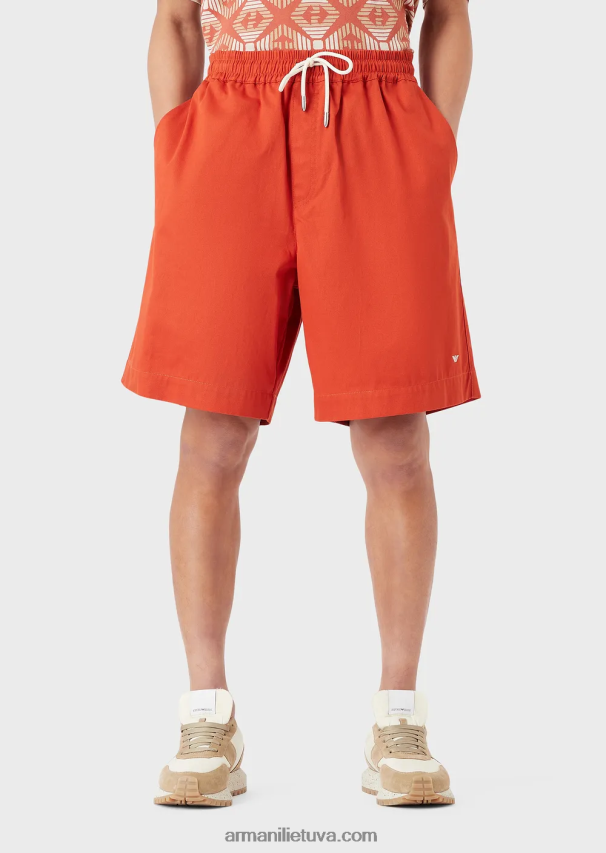 vyrų raudona Armani tvarios kolekcijos organiniai ruoželiniai negabaritiniai šortai su raišteliu 02482X1519