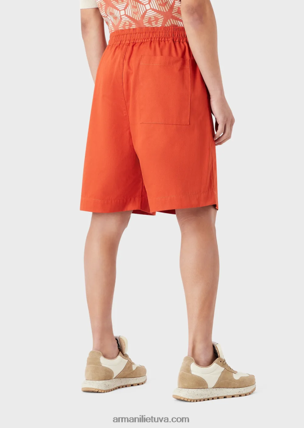 vyrų raudona Armani tvarios kolekcijos organiniai ruoželiniai negabaritiniai šortai su raišteliu 02482X1519