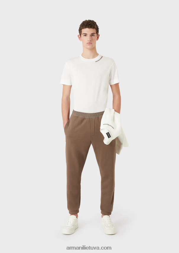 vyrų rudas Armani sunkaus trikotažo bėgimo kelnaitės su ryškiu guminiu logotipu 02482X1423