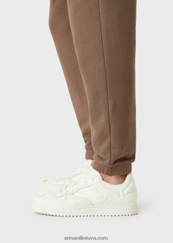 vyrų rudas Armani sunkaus trikotažo bėgimo kelnaitės su ryškiu guminiu logotipu 02482X1423