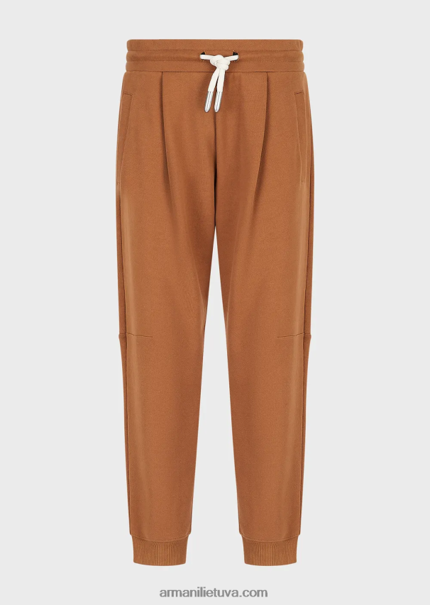 vyrų smėlio spalvos Armani tvarios kolekcijos glotnios apdailos ekologiški džersio ir vilnos bėgikai 02482X1435