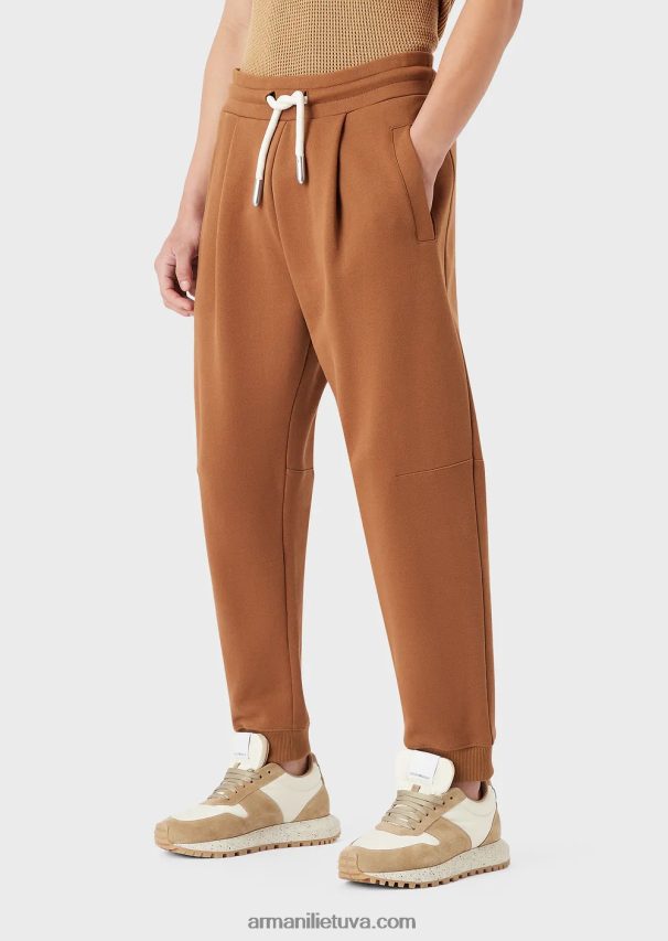 vyrų smėlio spalvos Armani tvarios kolekcijos glotnios apdailos ekologiški džersio ir vilnos bėgikai 02482X1435