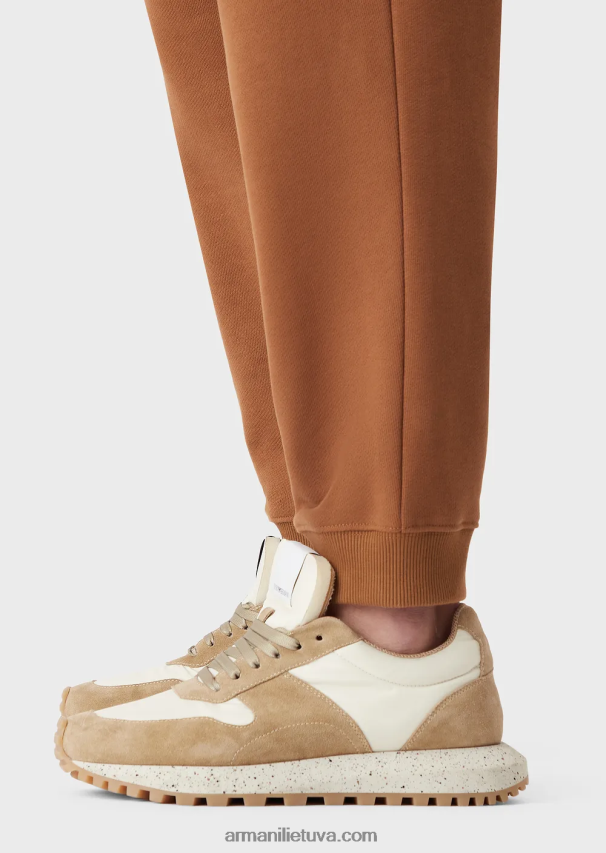 vyrų smėlio spalvos Armani tvarios kolekcijos glotnios apdailos ekologiški džersio ir vilnos bėgikai 02482X1435