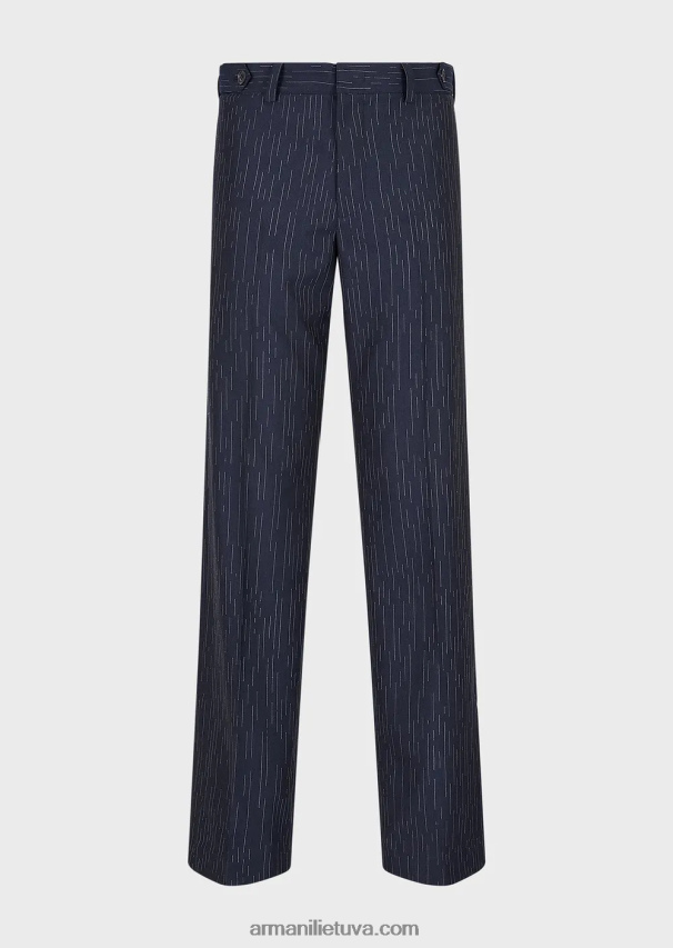 vyrų tamsiai mėlyna Armani chinos iš fil coupe dryžuoto džinsinio efekto audinio 02482X1456