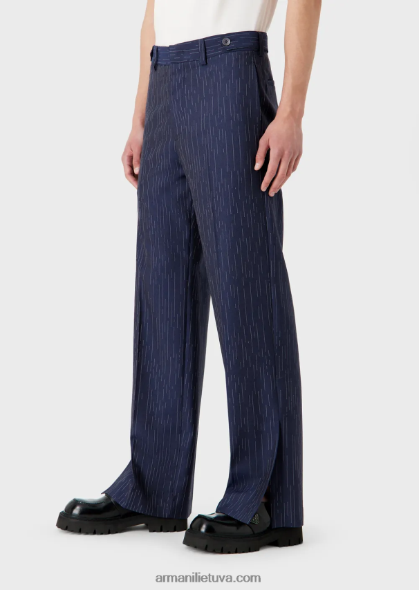 vyrų tamsiai mėlyna Armani chinos iš fil coupe dryžuoto džinsinio efekto audinio 02482X1456