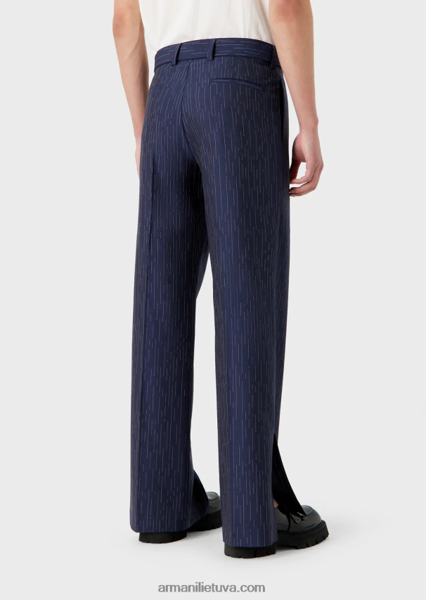 vyrų tamsiai mėlyna Armani chinos iš fil coupe dryžuoto džinsinio efekto audinio 02482X1456