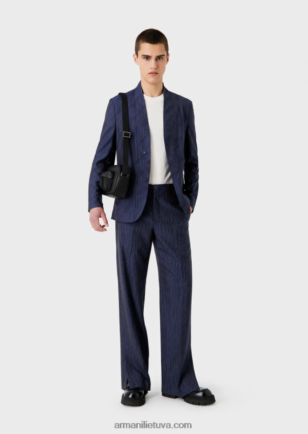 vyrų tamsiai mėlyna Armani chinos iš fil coupe dryžuoto džinsinio efekto audinio 02482X1456