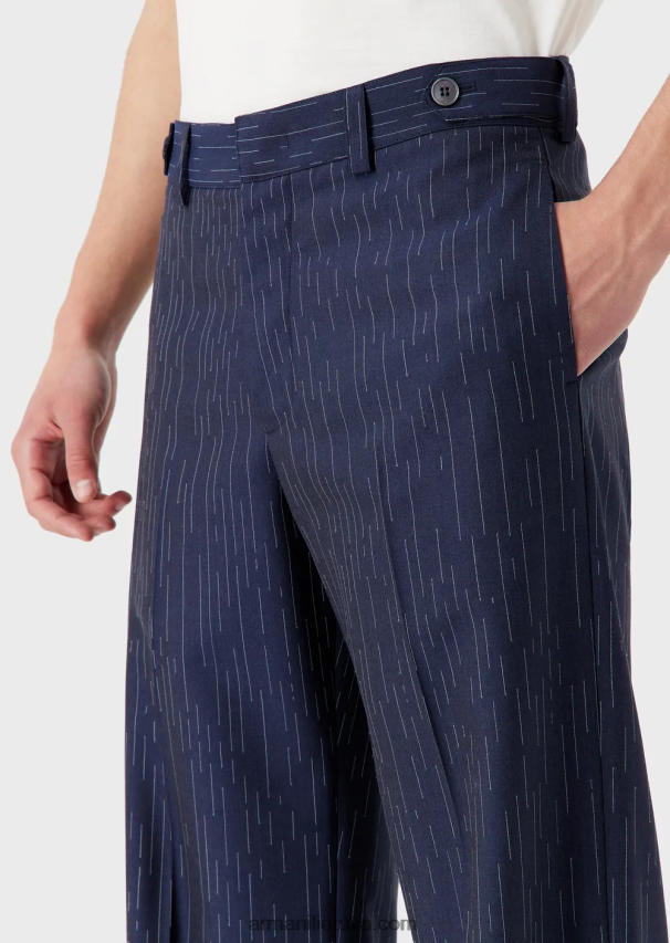 vyrų tamsiai mėlyna Armani chinos iš fil coupe dryžuoto džinsinio efekto audinio 02482X1456