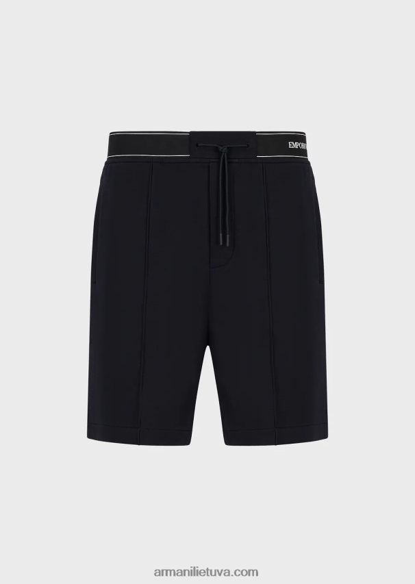 vyrų tamsiai mėlyna Armani dvigubo trikotažo šortai su raišteliu ir logotipu 02482X1400