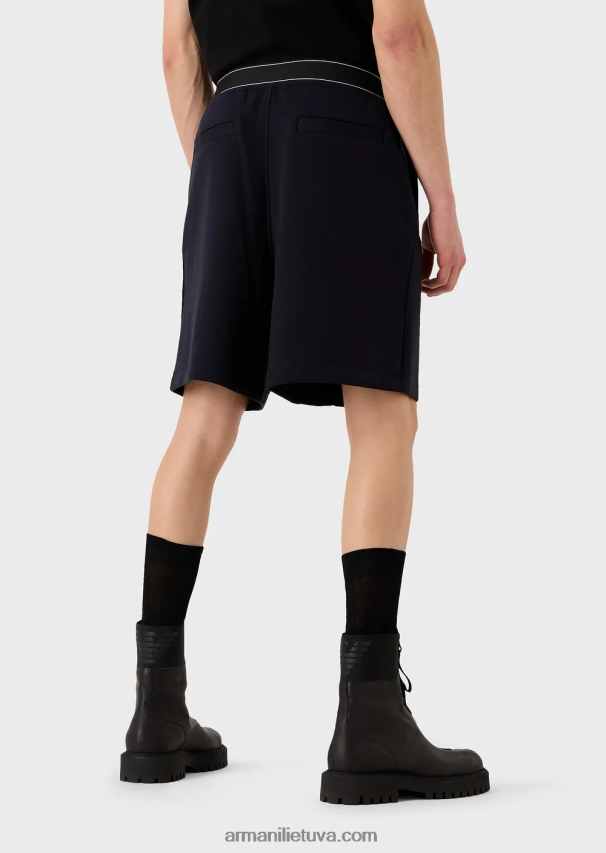 vyrų tamsiai mėlyna Armani dvigubo trikotažo šortai su raišteliu ir logotipu 02482X1400