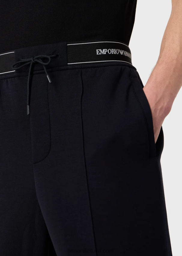 vyrų tamsiai mėlyna Armani dvigubo trikotažo šortai su raišteliu ir logotipu 02482X1400