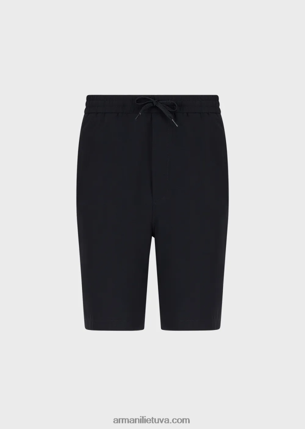 vyrų tamsiai mėlyna Armani dvipusės tamprios techninės nailoninės kelnės su elastingais rankogaliais 02482X1402