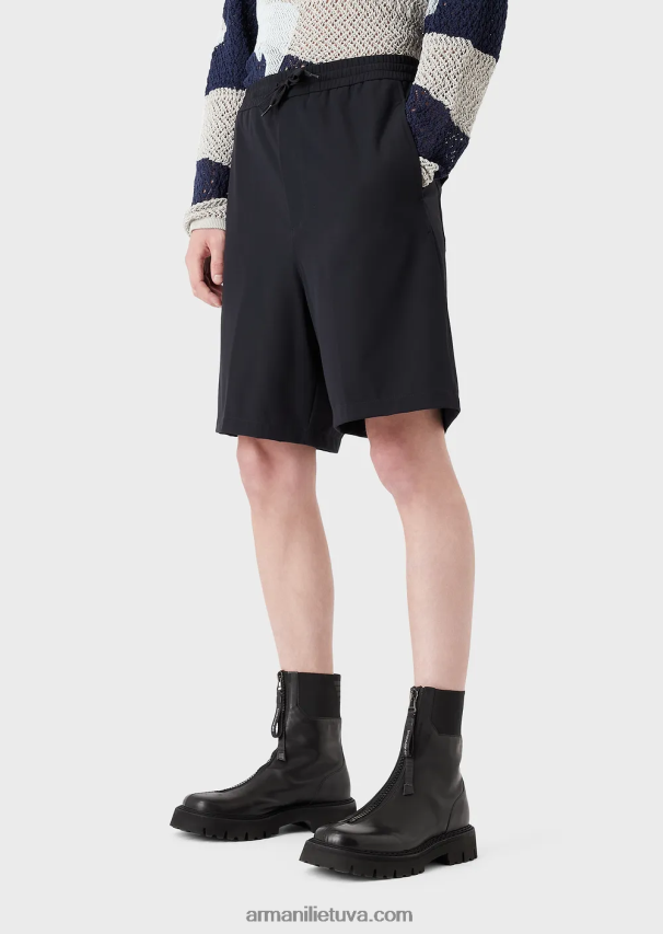 vyrų tamsiai mėlyna Armani dvipusės tamprios techninės nailoninės kelnės su elastingais rankogaliais 02482X1402