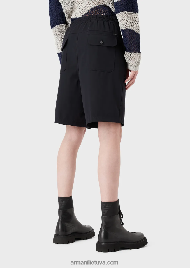 vyrų tamsiai mėlyna Armani dvipusės tamprios techninės nailoninės kelnės su elastingais rankogaliais 02482X1402