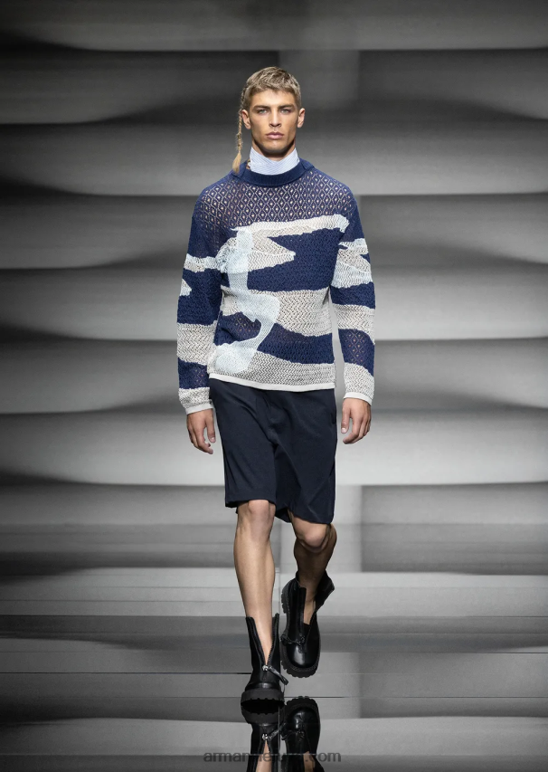 vyrų tamsiai mėlyna Armani dvipusės tamprios techninės nailoninės kelnės su elastingais rankogaliais 02482X1402