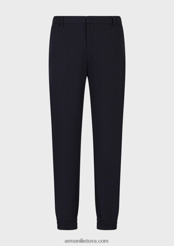 vyrų tamsiai mėlyna Armani kelnės su elastingais rankogaliais iš 3d elastingo techninio trikotažo 02482X1368