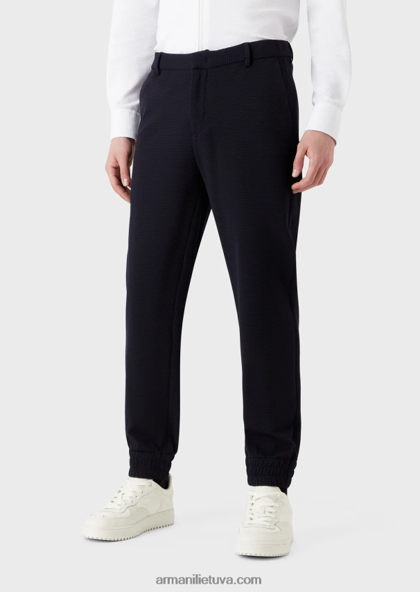 vyrų tamsiai mėlyna Armani kelnės su elastingais rankogaliais iš 3d elastingo techninio trikotažo 02482X1368