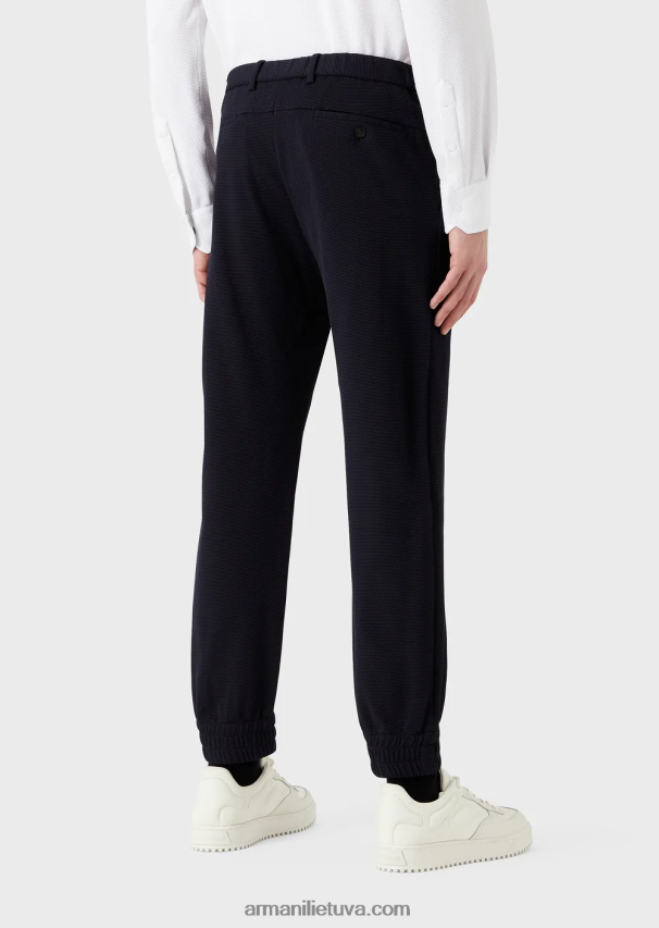 vyrų tamsiai mėlyna Armani kelnės su elastingais rankogaliais iš 3d elastingo techninio trikotažo 02482X1368